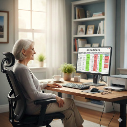 Frau sitzt im Home-Office und bearbeitet eine Excel Tabelle